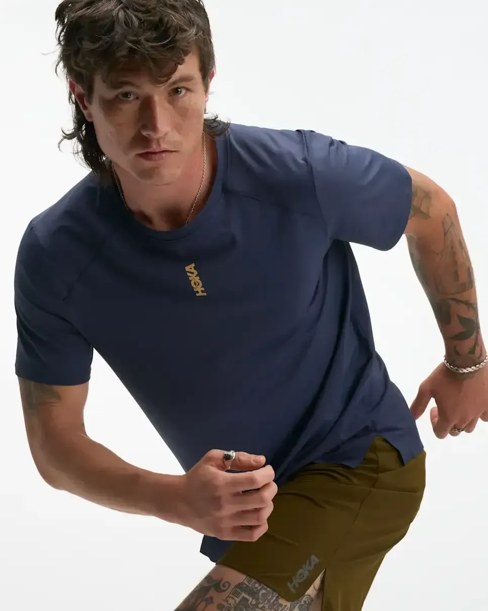 HOKA EveryRun Short Sleeve Varsity Navy Gold